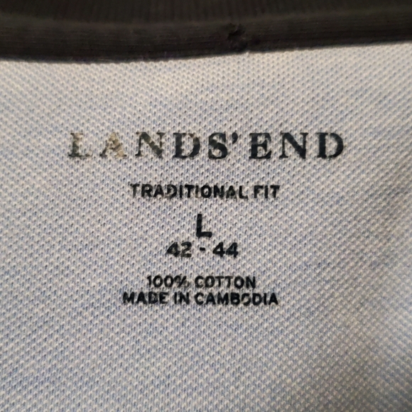 Lands' End blue Polo shirt w/ Button-Up neck - Large Traditional Fit 100% Cotton - Picture 3 of 3